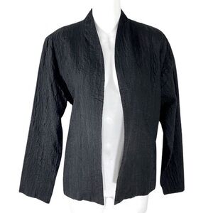 Eileen Fisher Black Silk Textured Open Jacket Petite Large